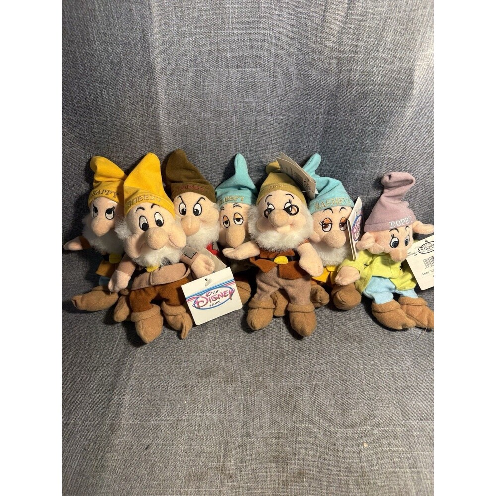 Vintage Disney Store Snow White 7 Dwarfs Mini Bean Bag Plush Set NOS Tagged